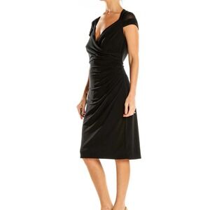 LAUREN Ralph Lauren Black Cap Sleeve elegant Faux Wrap Sheath Dress 6 Classic